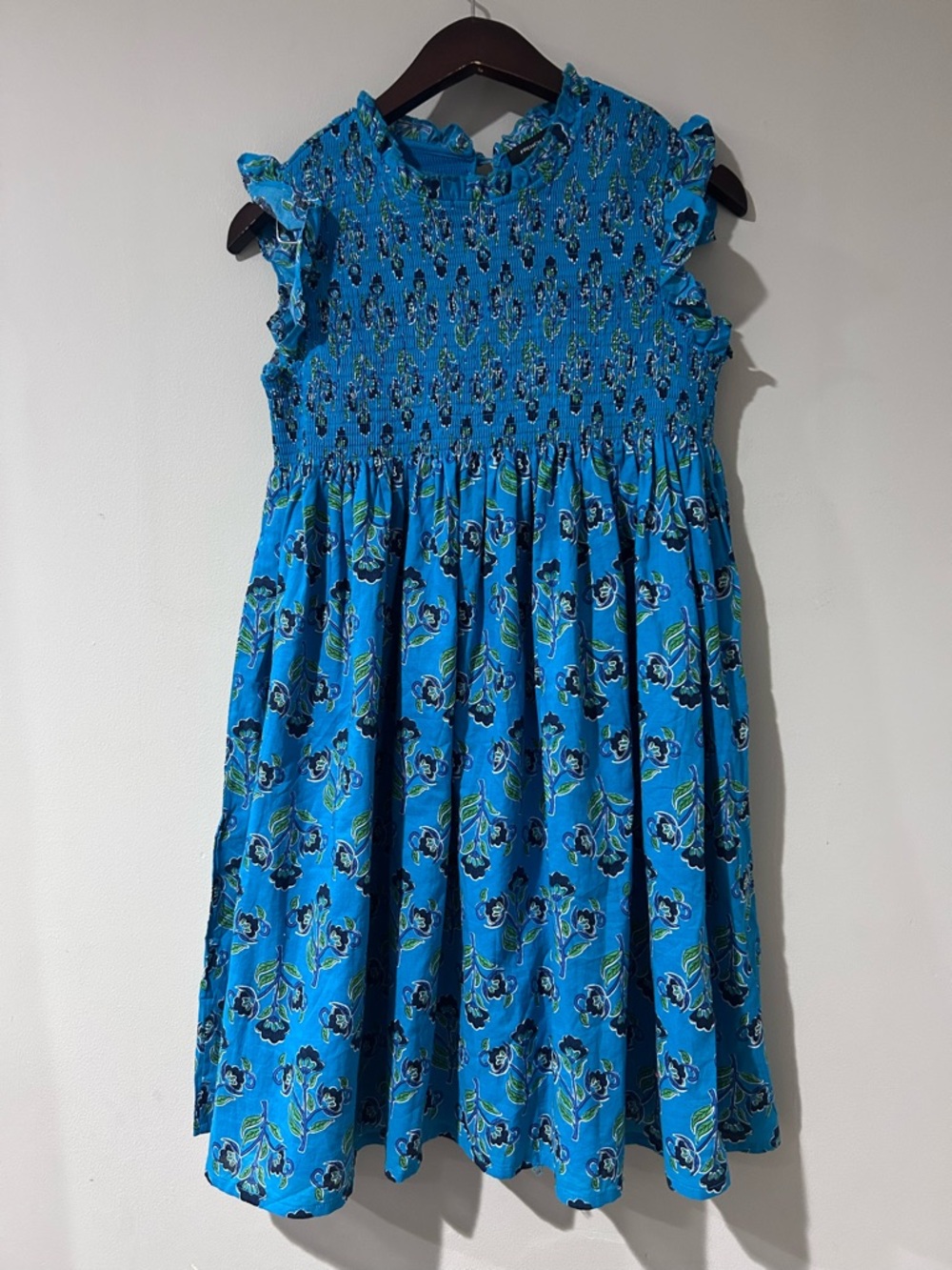 French Connection Girls Bright Blue Floral Smocked Dress L(12-14)